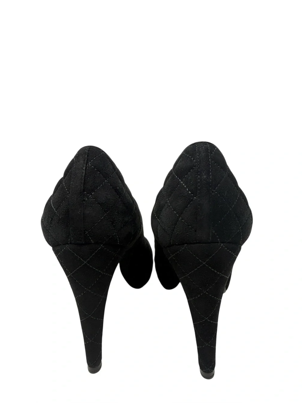 Chanel Quilted CC Cap Toe Black Suede Pumps Size 39.5